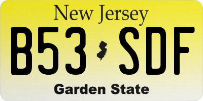 NJ license plate B53SDF