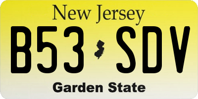 NJ license plate B53SDV