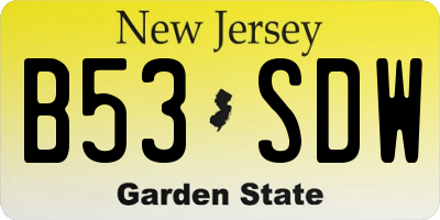 NJ license plate B53SDW