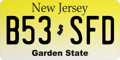 NJ license plate B53SFD