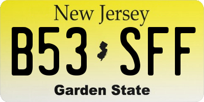 NJ license plate B53SFF