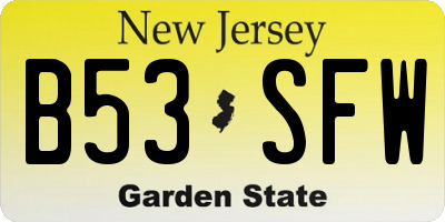 NJ license plate B53SFW