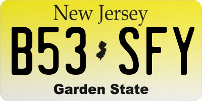 NJ license plate B53SFY
