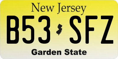 NJ license plate B53SFZ
