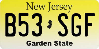 NJ license plate B53SGF