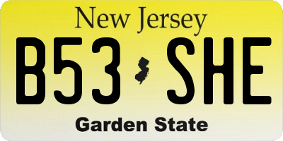 NJ license plate B53SHE