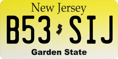 NJ license plate B53SIJ