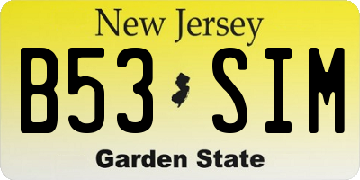 NJ license plate B53SIM