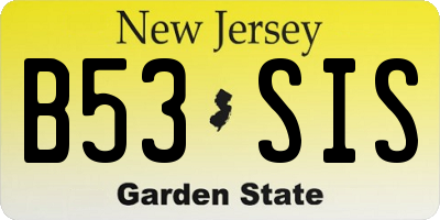 NJ license plate B53SIS