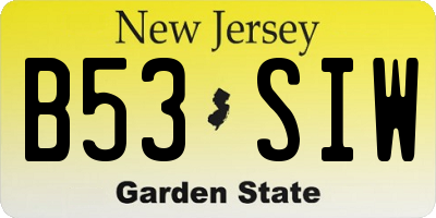 NJ license plate B53SIW