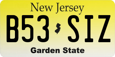 NJ license plate B53SIZ