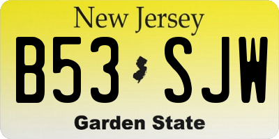 NJ license plate B53SJW