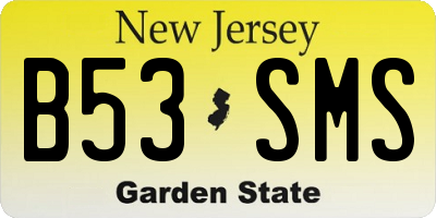 NJ license plate B53SMS