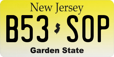NJ license plate B53SOP
