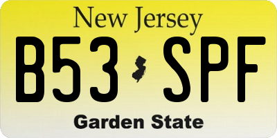 NJ license plate B53SPF