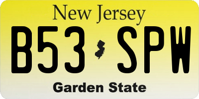 NJ license plate B53SPW