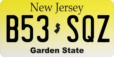 NJ license plate B53SQZ