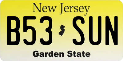 NJ license plate B53SUN