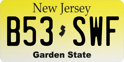 NJ license plate B53SWF