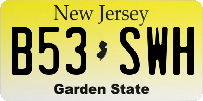 NJ license plate B53SWH