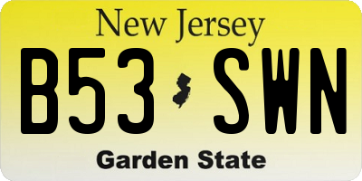NJ license plate B53SWN