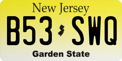 NJ license plate B53SWQ