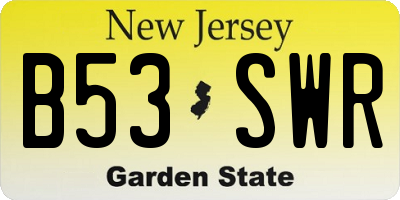 NJ license plate B53SWR