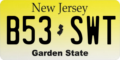 NJ license plate B53SWT