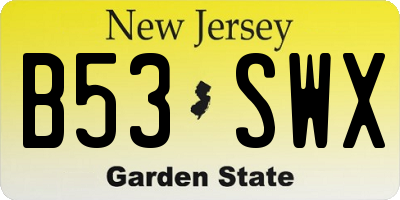 NJ license plate B53SWX