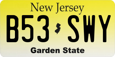 NJ license plate B53SWY