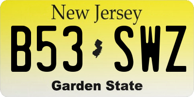 NJ license plate B53SWZ