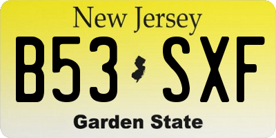 NJ license plate B53SXF