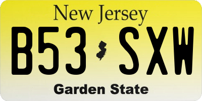 NJ license plate B53SXW