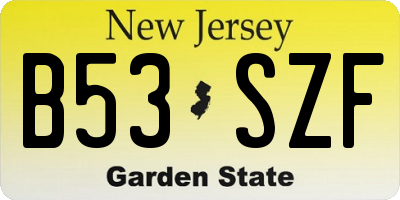 NJ license plate B53SZF