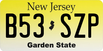 NJ license plate B53SZP