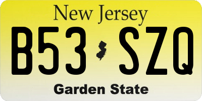 NJ license plate B53SZQ