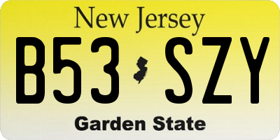 NJ license plate B53SZY