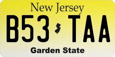 NJ license plate B53TAA