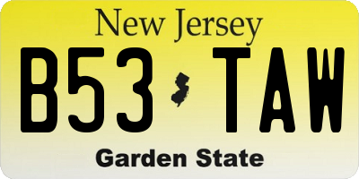NJ license plate B53TAW