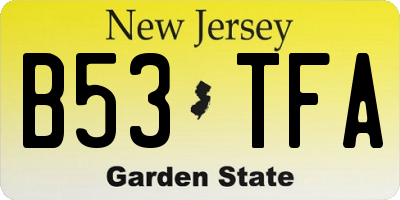 NJ license plate B53TFA