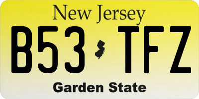 NJ license plate B53TFZ