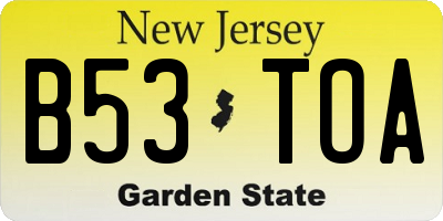 NJ license plate B53TOA