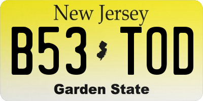 NJ license plate B53TOD