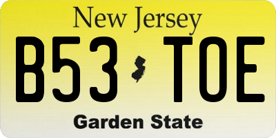 NJ license plate B53TOE