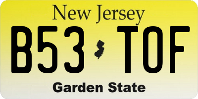 NJ license plate B53TOF