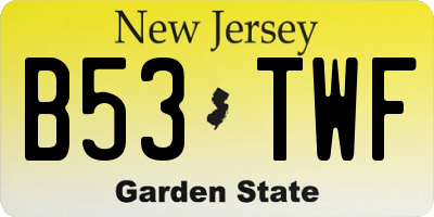 NJ license plate B53TWF