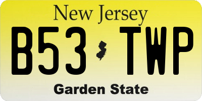 NJ license plate B53TWP