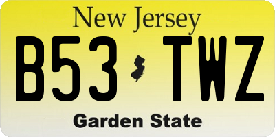 NJ license plate B53TWZ