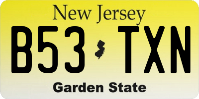 NJ license plate B53TXN