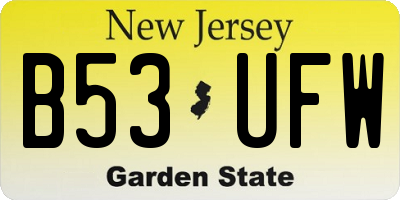 NJ license plate B53UFW